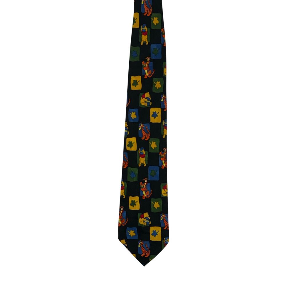 Vintage 90s Disney Winnie the Pooh Silk Necktie Korea Blue Character Tie 57.5"